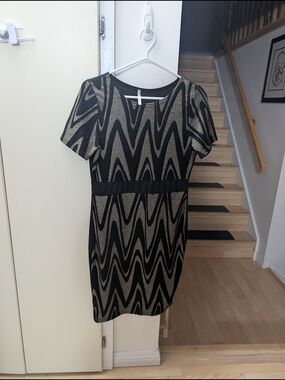 Misha Black & Gold Midi Dress with Waist Panel